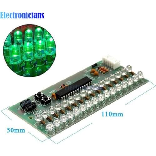 MCU Adjustable Display Pattern LED VU Meter Level Indicator Amplifier Audio 16 LED Dual Channel Green lamp light DC 8V to 12V