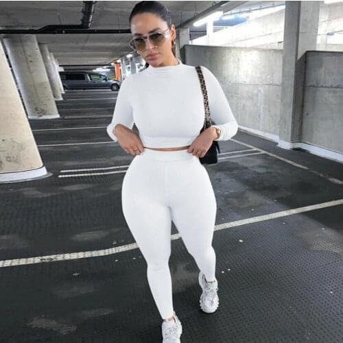 Fashion Women 2 Piece Sportswear Basic Skinny Tracksuist Solid Casual Two Piece Pants Set in 13 colors