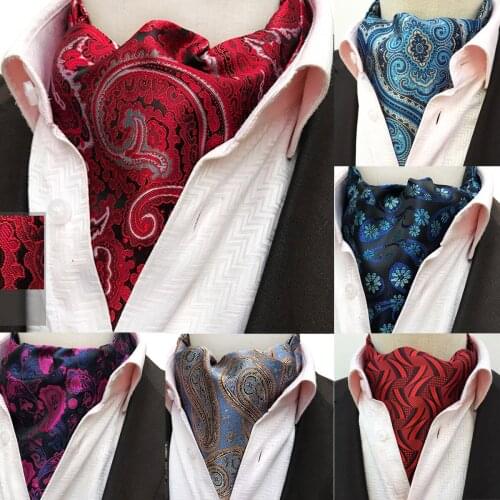 Fashion Luxury Mens Ascot Vintage Paisley Floral Jacquard Woven Silk Tie Self Cravat Necktie Scrunch British style Gentleman