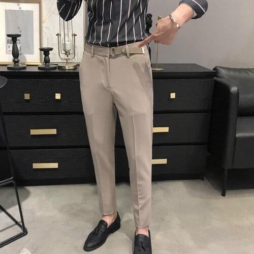 Mens suit pants, leisure tights, business wear, khaki, gray, black, street social clothing, mens pants in 2020