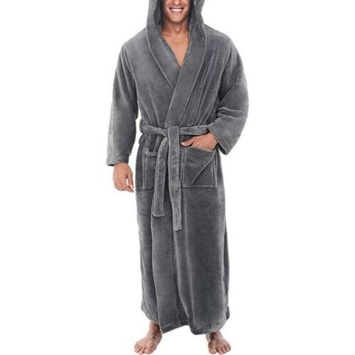 Men Soft Corals Fleece Solid Color Pockets Long Bath Robe Home Gown Sleepwear Solid Color,with Waist Strap,Soft,Warm,with Pocket