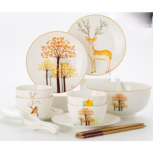 Dishes set Jingdezhen ceramic tableware household bowls and plates Nordic style tableware chopsticks set