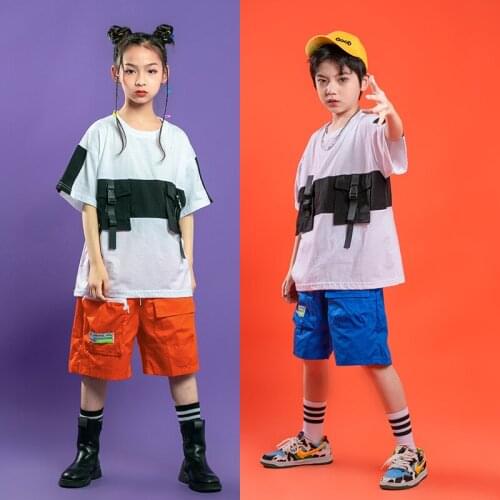Hip Hop Clothes For Children White Oversized T Shirt Top Streetwear Summer Cargo Shorts For Girl Boy Jazz Dance Costume Outifts