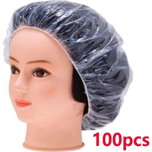 100pcs/lot Disposable Shower Caps Hat Clear Spa Hair Salon Hotel One-Off Bathing Elastic Shower Cap Bathroom Products Bath Caps