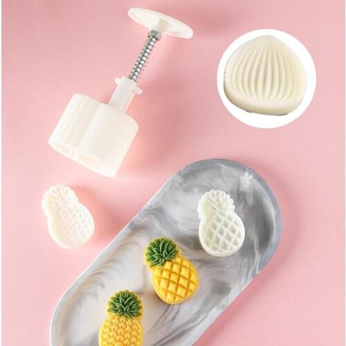 Plastic Fruit Mooncake Mold 50g Cookie Cutter With PineappleStamp Hand Press Chocolate Moon Cake Mould DIY Bakeware Mid-autumn