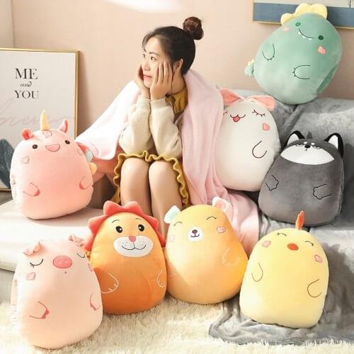 Variety Styles Bear&Lion&Rabbit&Unicorn Plush Pillow With Blanket Soft Cartoon Animal Dinosaur&Pig Stuffed Handwarm Doll Gifts