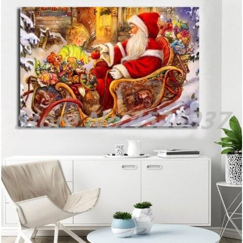 Christmas Santa Claus With Gifts Wall Art Canvas Posters Prints Painting Wall Pictures For Office Living Room Home Decor Artwork