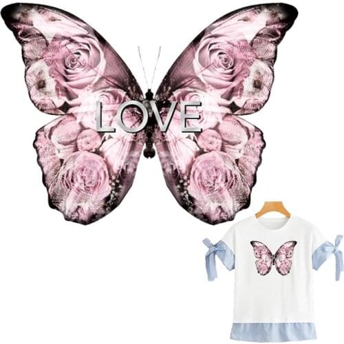 Pink Butterfly Iron On Patches Hoodies Tops Thermal Press A-Level Washable Diy Vinyl Angel Wings Patch Easy Print