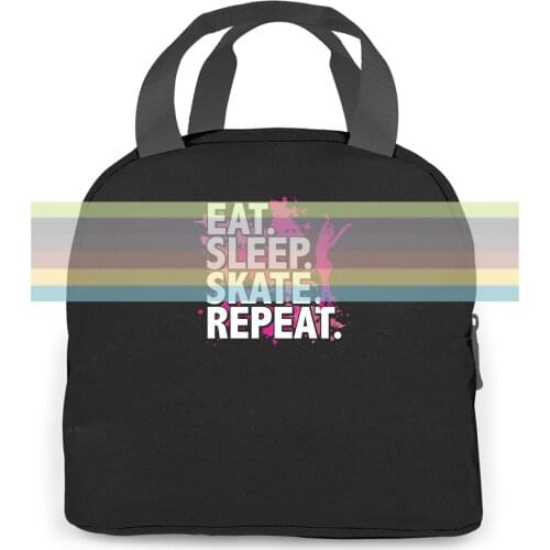 Eat Sleep Skate Repeat Ice Skater Slogan Lady Custom Printed women men Portable insulated lunch bag adult