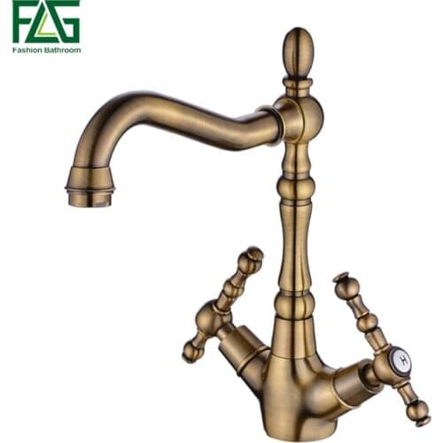FLG Kitchen Faucet Bronze Copper For Cold And Hot Water Tap Sink Faucet Vegetable Washing Basin 360 Degree Rotating Faucet C062