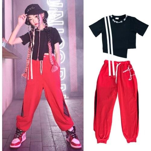 Hip Hop Streetwear Summer Tee Loose Street Dance Practice Pants Girls Jazz Dancing Performance Costume Catwalk Suit VDB3613