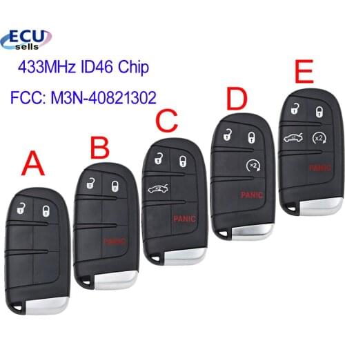 2B/2+1B/3+1B/4+1B Smart Remote Key 433MHz ID46 Chip Fob for Dodge Challenger Journey 2014-2018 FCC: M3N-40821302
