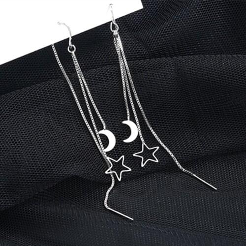 Yungqi Vintage Long Thread Tassel Moon Star Drop Earrings for Women Geometric Korean Earring Jewelry boucle oreille femme