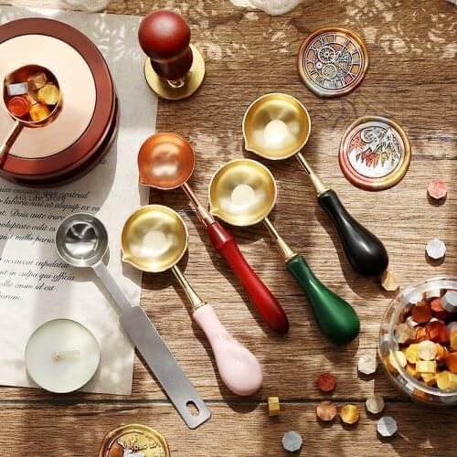Retro wooden handle brass lacquer seal wax spoon lacquer seal tool melting sealing wax hand account stainless steel spoon
