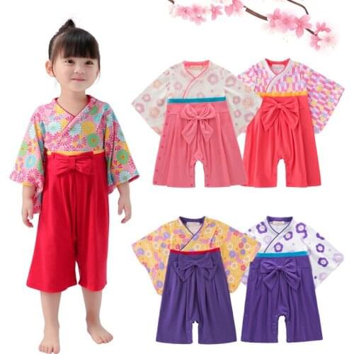 0-2 years Autumn children clothing color girl kimono long-sleeved baby dress bowknot romper Japanese style romper printed kimono