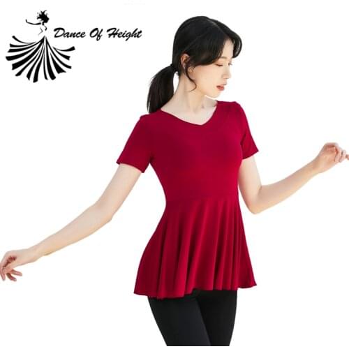 Womens Modern Folk Dance Costumes Latin Dancewear Dance Practice Clothes V Neck Long/Short Sleeves Tops Solid Pleated Plus Size