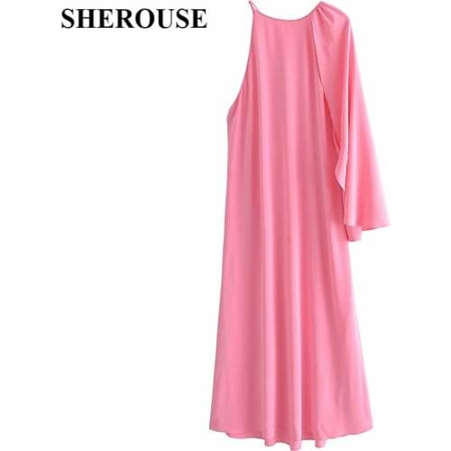 SHEROUSE Women Fashion Asymmetric Backless One Sleeve Dress Elegant Chic Lady Prom Woman Robe Maxi Long Dresses