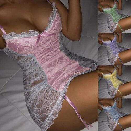 Women Sexy Print Lace Lingerie Skinny Lady Lace Dress Bodysuits Underwear Nightwear Sleepwear Bodysuit Summer Beach Skinny