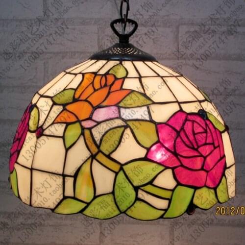 16 Inch Flesh Country Flowers Tiffany pendant light Stained Glass Lamp for Bedroom E27 110-240V