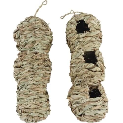 2PCS Pet Bird Cages Hummingbird House Hand-Woven Grass Bird Hut Hanging Hummingbird Nest Birds Accessoires For Outdoor Garden