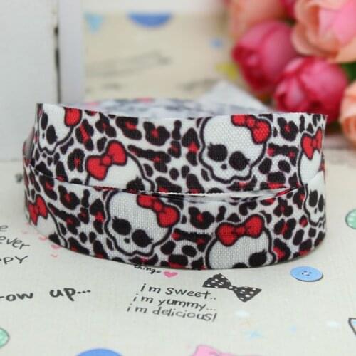 5/8 inch Free shipping Fold Over Elastic FOE monster high skull printed ribbon headband diy decoration wholesale OEM B075