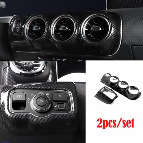ABS Carbon Fibre For Mercedes Benz A Class 2019 Headlamps Switch Central Control Air Condition outlet Vent frame Covers Trim