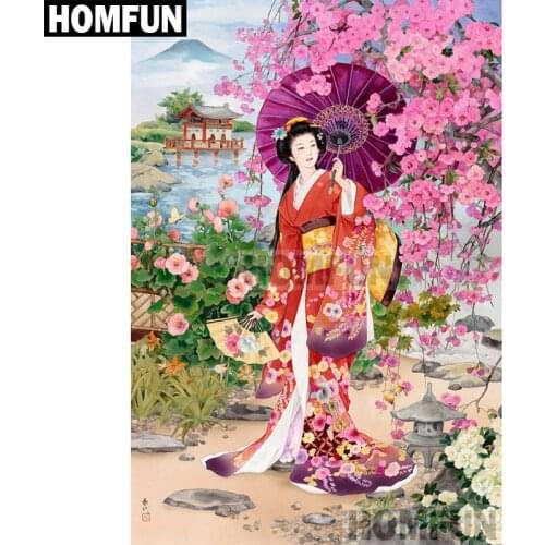 HOMFUN Diamond Embroidery DIY Diamond Painting Cross Stitch Kit "Japanese women" 5D Needlework Diamond Home Decoration A01935