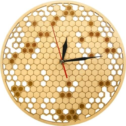 Honeycomb Original Wall Clock Kitchen Rustic Hanging reloj pared Wooden Sign Decor Honey Bees Modern Design Geometric saat