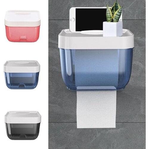 Punching-free Visible Toilet Paper Box Tissue Holder with Phone Stand Serrated Cutter Toilet Paper Rack for Roll Paper _WK
