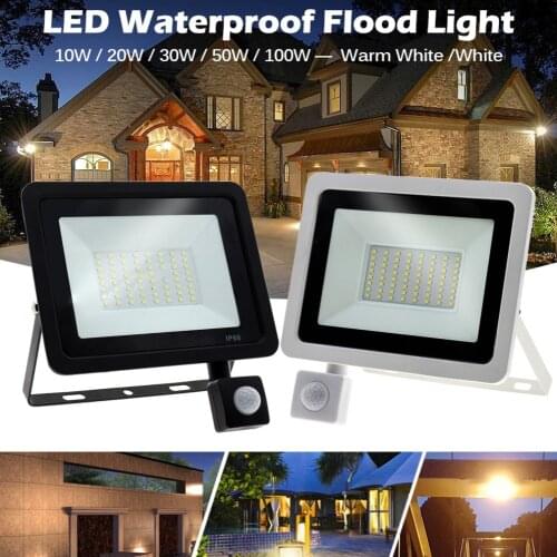 PIR Motion Sensor LED Floodlight 220V Waterproof Spotlight 10W 30W 50W 100W Flood Light Outdoor Lighting for Garden Street Wall