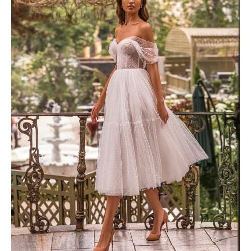 Elegant Short Off Shoulder Wedding Dresses A-Line Tulle Corset Back Robes De Mariée Bridal Gown For Women