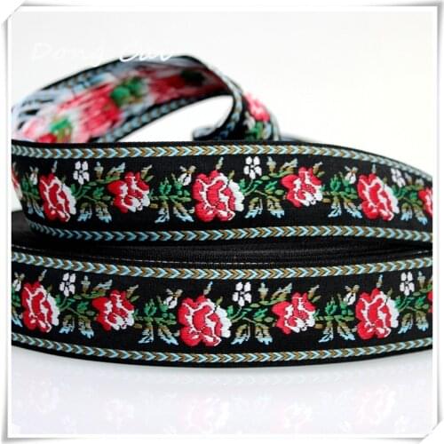 10yards/lot 3.5CM 35MM Black roses jacquard ribbon Apron decorative ribbon Tables and chairs package sideband webbing for baby