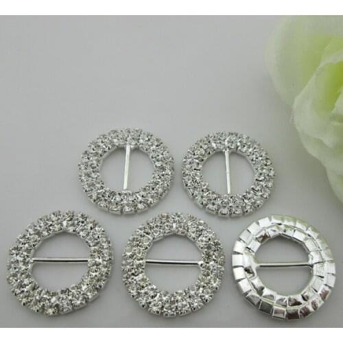 10pcs Round Diamante Rhinestone Buckle Chair Sash Ribbon Slider 15mm