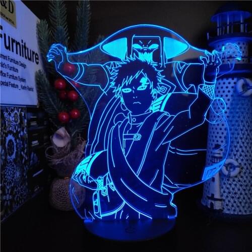 Nartuo Gaara Shuukaku Acrylic 3d Lamp Anime Naruto Shippuden LED Night Light for Bedroom Decor Table Lamp Kids Child Manga Gifts