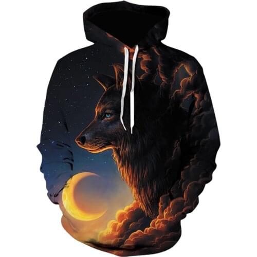 New autumn popular hoodies Horror animal Wolf 3D Print Sweatshirt off white Fashion Pullover Brand men clothing Hoodie metal top