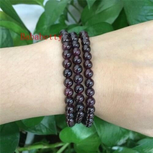 NEW Natural wine red stone hand-woven bracelet 3 laps 4-5MM Pretty bracelet