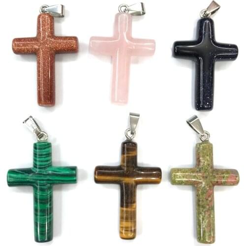 Natural Stone Pendants Cross Shape Crystal Agates Necklace Pendant for Jewelry Making Good Quality Size 28mmx44mm