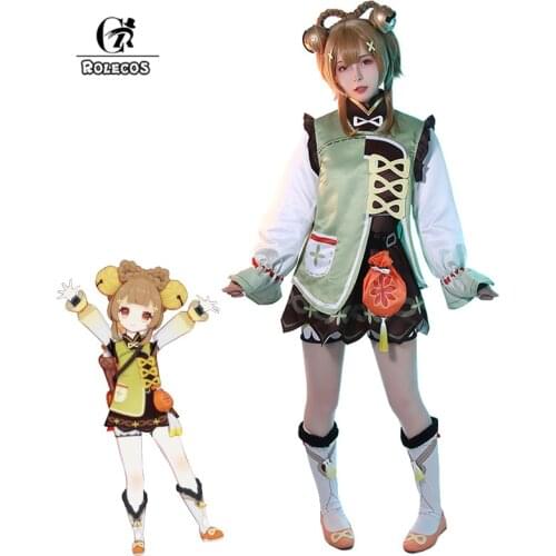 ROLECOS Game Genshin Impact Yaoyao Cosplay Costume Yaoyao Cosplay Costume Women Uniform Costume Halloween Vest Shorts Full Set