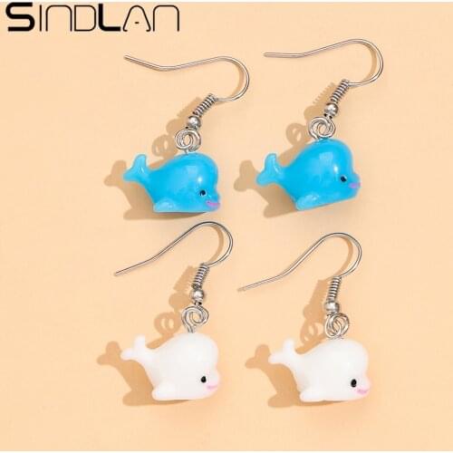 Sindlan 2 Pairs Funny Multi Color Dolphin Earrings for Women Kpop Cute Animal Set Young Girl Y2k Fashion Ears Jewelry Gift Arete