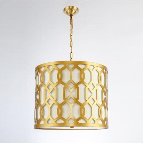 Modern Gold Drum Pendant Lamp E27 Bulb Creative Fabric Shade Suspension Light Bedroom Dining Room Kitchen Lighting Fixture PL645