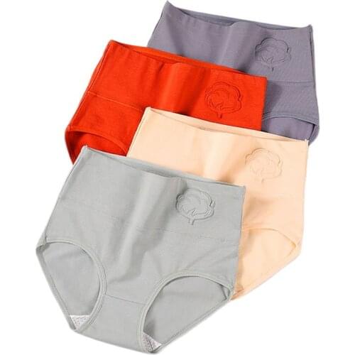 ZJX 4Pcs High Waist Panties Women Pure Cotton Body Shaper Underwear Seamless Sexy Girls Briefs Breathable Soft Female Lingerie