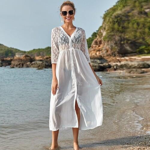 Tunics for Beach Swimsuit Cover up Women Swimwear Long Kaftan Beach Cover up Beachwear Pareo Beach Dress Saida de Praia Q1073