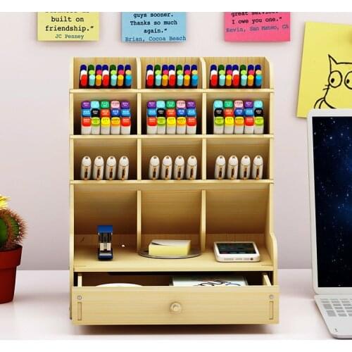 Vintage Multi-Function Wooden Desktop Marker Pen Holder Office School Storage Case Desk Pencil Accessories Organizer Stationary