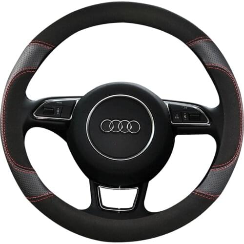38CM Suede Cow Leather Sport Car Steering Wheel Cover Non-slip for Audi A1 8X A2 A3 A4 A5 A6 Avant Auto Accessories
