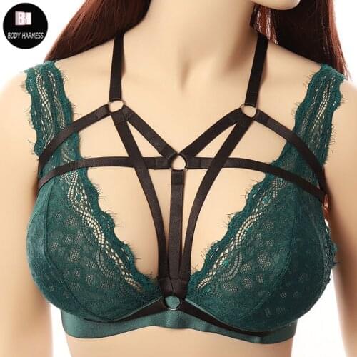 Fetish Sexy Women Harness Bra Rave Body Harness 90s Pole Dance Goth Cage Bra Harajuku Erotic Bondage Harness Dress