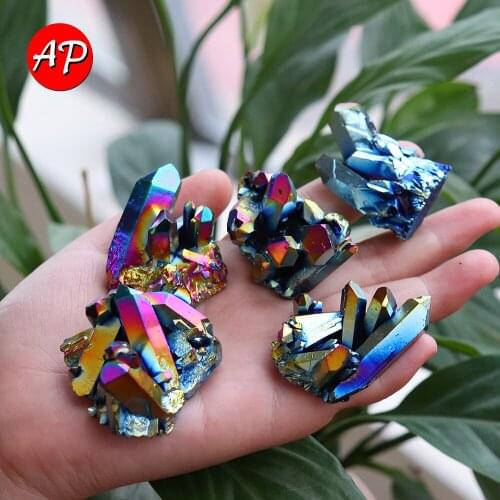 1pc Natural Mini Quartz Cluster Raw Clear Quartz Electroplated Rainbow Crystal Cluster Mineral Specimen Stones Home Decor