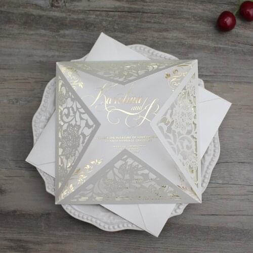 100Pcs Paper Wedding Invitation Card With Personalized Printing Elegant Marriage Greeting Card With Envelope Blue White Black