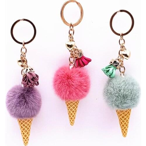 3pc Ice Cream Keychain Pendant Ring Gift Cute Cartoon Keychain Plush Bags Hang Cone Car Key Chain Ring Areata Creative Ball