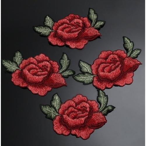 4Pcs Diy Roses patches for clothing embroidered patch applique patches sewing accessories badge stickers for clothes bag