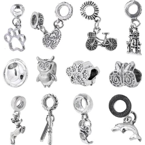 2Pcs/Lot Silver Plated Cute Owl Charm Beads fit Brand Charms Bracelets Necklaces DIY Jewelry Accessories Making for Women